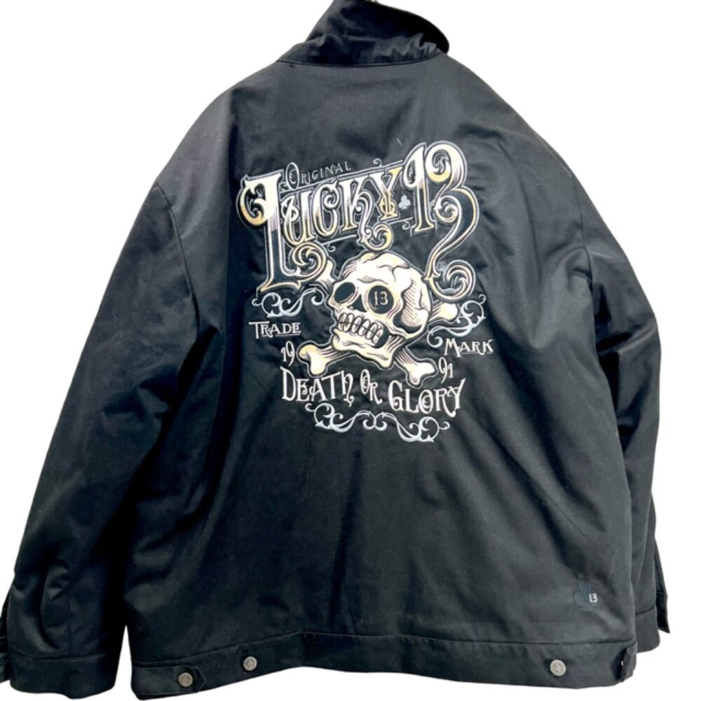 Trucker/Biker Jacket Lucky 13 Black Logo Embroidered Quilted Lined Puffer 4XL(62 - Picture 4 of 14